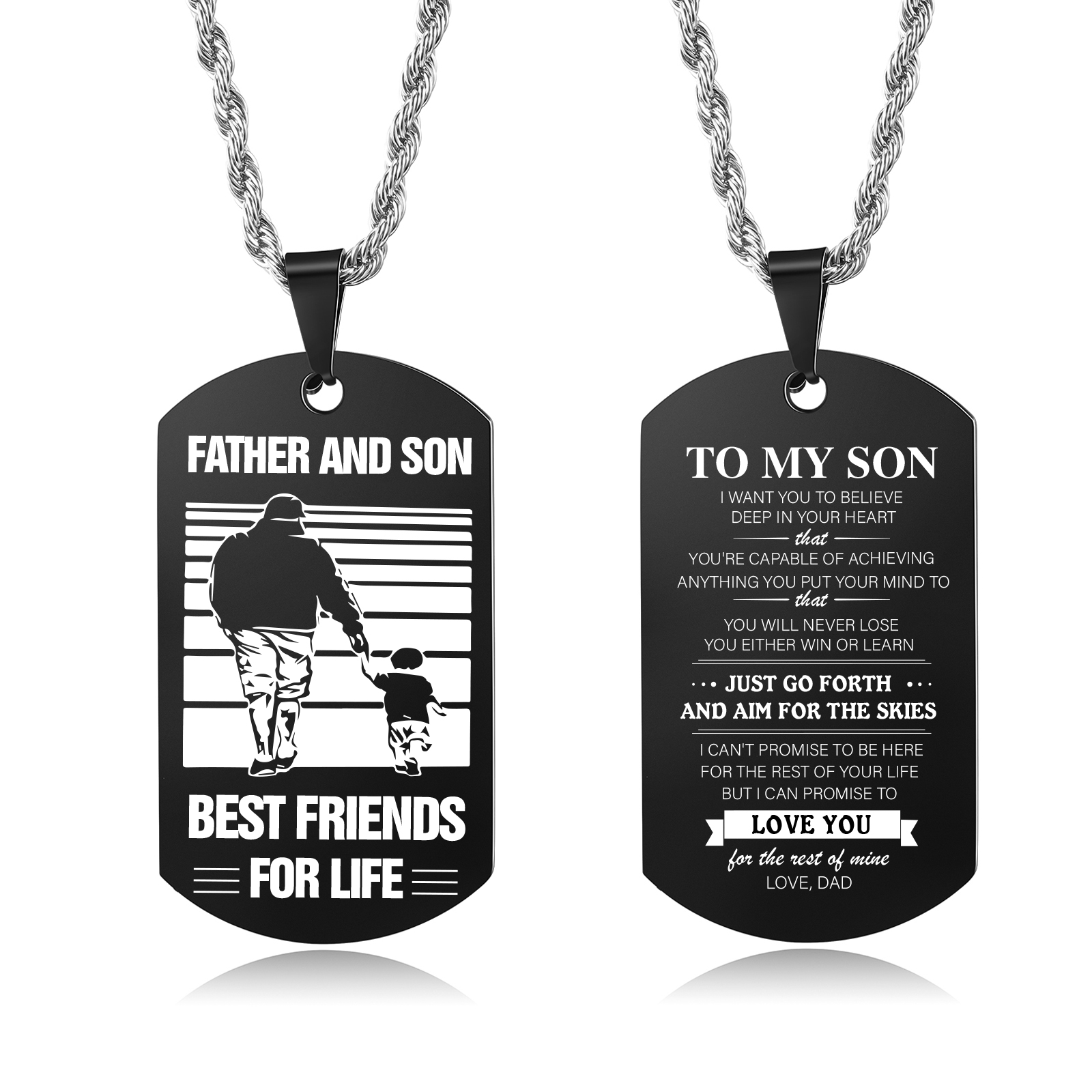 To My Son Dog Tag Necklace Black Double-sided Necklace Dad to Son Family Necklace "Father And Son Best Friends For Life"-Jessemade AU