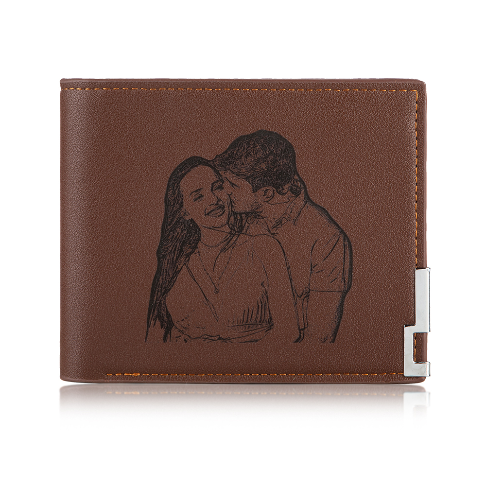 Personalised Leather Wallet Engraved Photo Folding Wallet Short Purse Love Gifts For Him-Jessemade AU