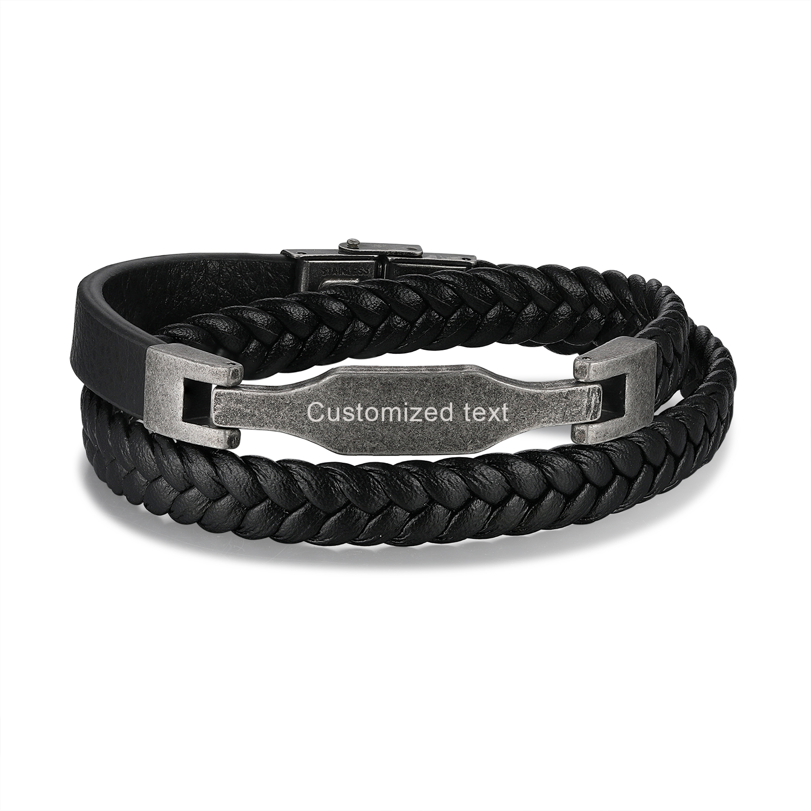 Vintage Men's Leather Bracelet Custom Text Stainless Steel Bracelet Personalised Gift for Him-Jessemade AU