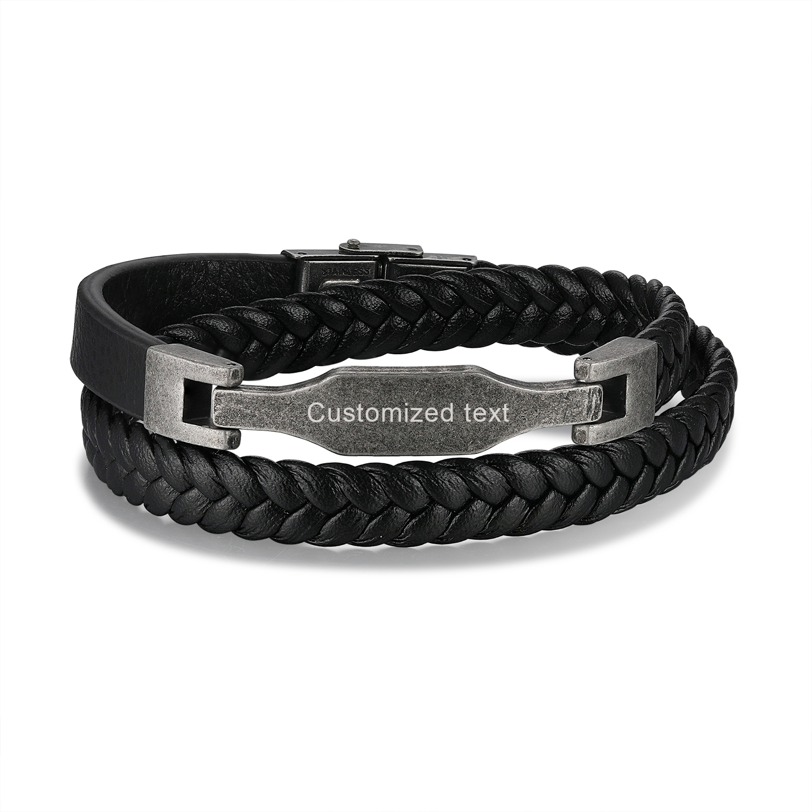 Vintage Men's Leather Bracelet Custom Text Stainless Steel Bracelet Personalised Gift for Him-Jessemade AU