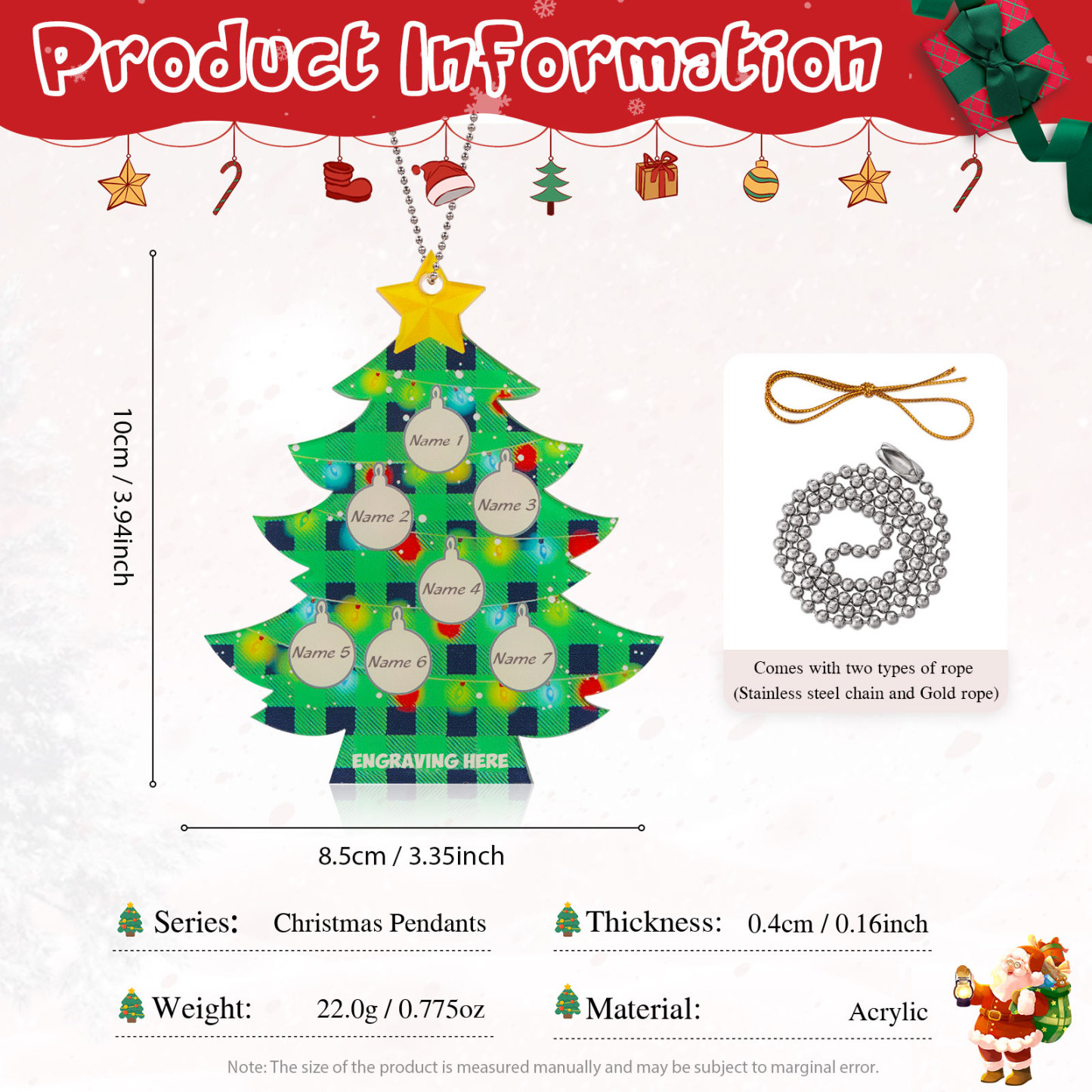 7 Names - Personalised Acrylic Christmas Tree Ornaments Customised Text & Name Xmas Pendant Gifts for Family Friends-Jessemade AU