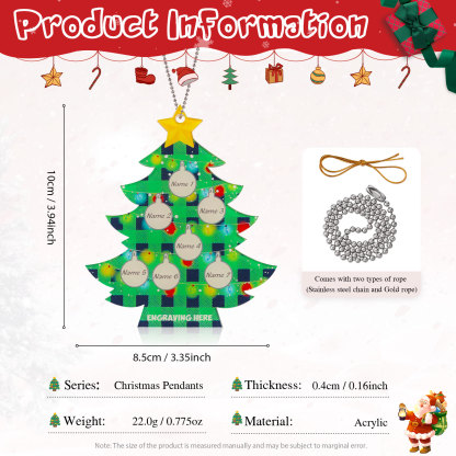 7 Names - Personalised Acrylic Christmas Tree Ornaments Customised Text & Name Xmas Pendant Gifts for Family Friends-Jessemade AU