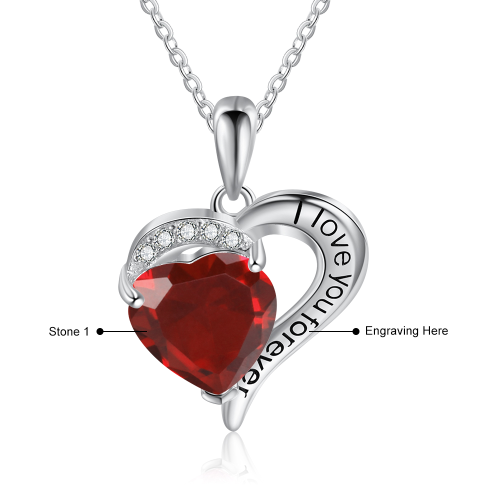 Personalised Heart Necklace with 1 Birthstone Engraved Names Gift For Women-Jessemade AU