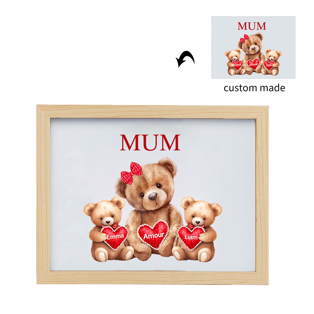 Personalised Frame Night Light Custom 1 Text  & 2 Names Teddy Bears Family Ornament Gifts for Mother/Grandma-Jessemade AU