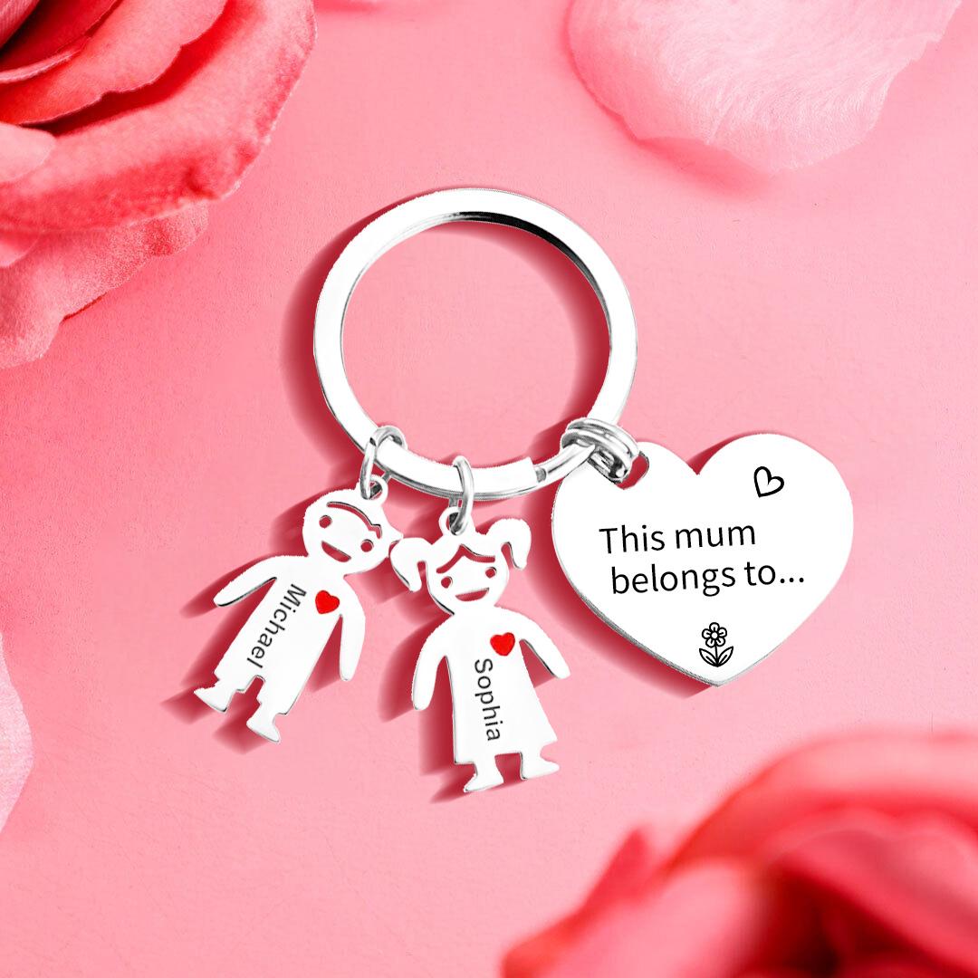 2 Names - Personalised Keychain with Kid Charm Engraved Names Keychain Heart Gift for Nan/Mum-Jessemade AU