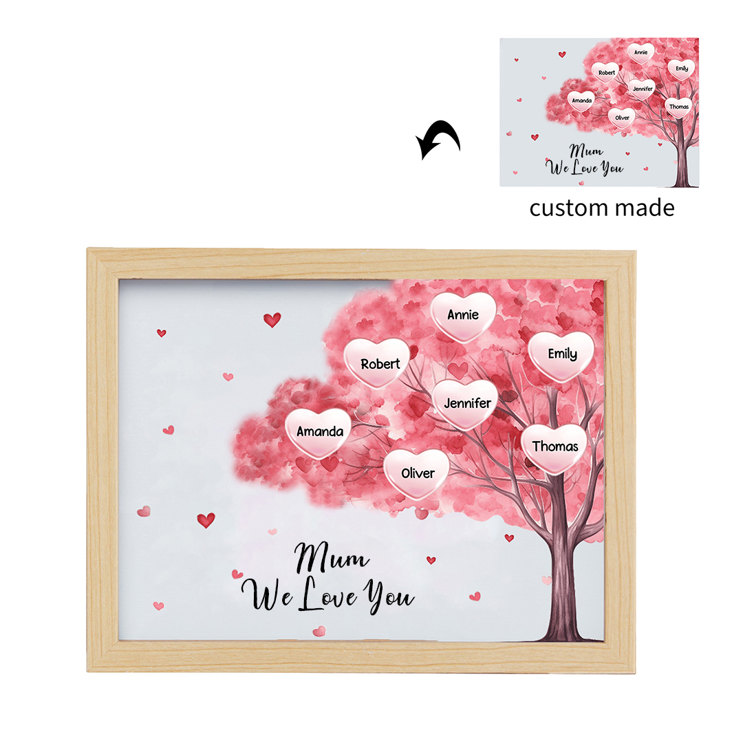 Personalised Frame Night Light Custom 1 Text & 7 Names Pink Family Tree Ornament Gifts for Mother/Grandma-Jessemade AU