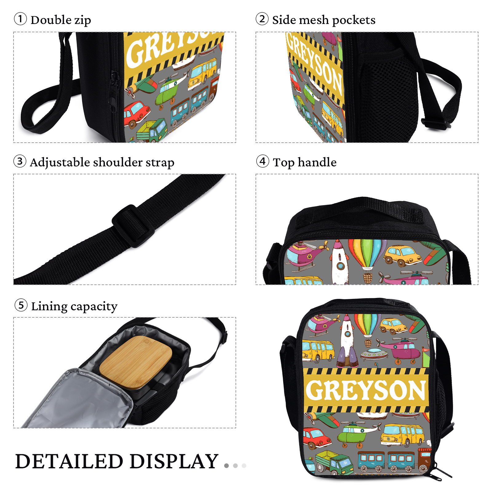 Custom Name Lunch Bag Personalised Cars Pattern Lunch Box Gifts for Kids-Jessemade AU