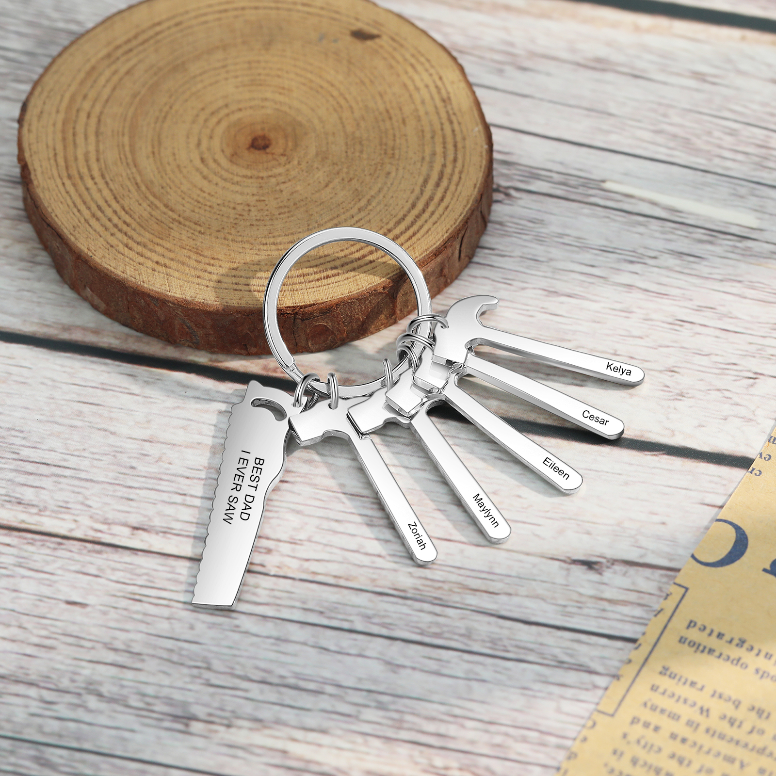 Father's Day Gifts Tool Keychain Personalised 5 Names Stainless Steel Keyring For Him-Jessemade AU