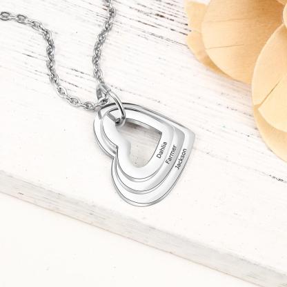 Personalised Triple Heart Engraving Name Necklace-Jessemade AU