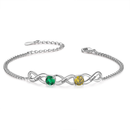 Personalised Infinity Bracelet Custom 2 Birthstones & 3 Names Bracelet Birthday Gift for Her-Jessemade AU