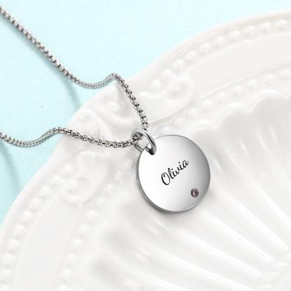 Personalised Round Pendant Necklace With a Birthstone-Jessemade AU