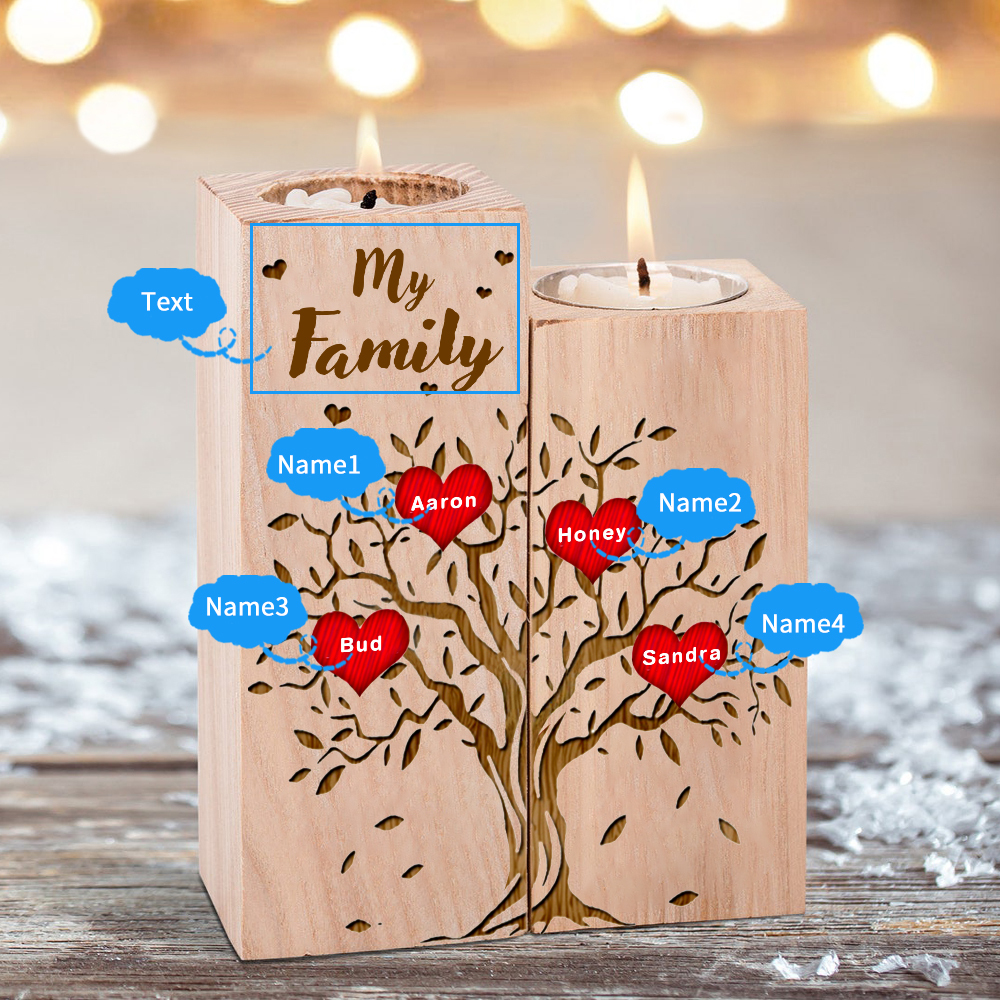 Family Tree Candle Holder Customised 1-10 Names & Text Wooden Candlesticks Personalised Gifts for Family-Jessemade AU
