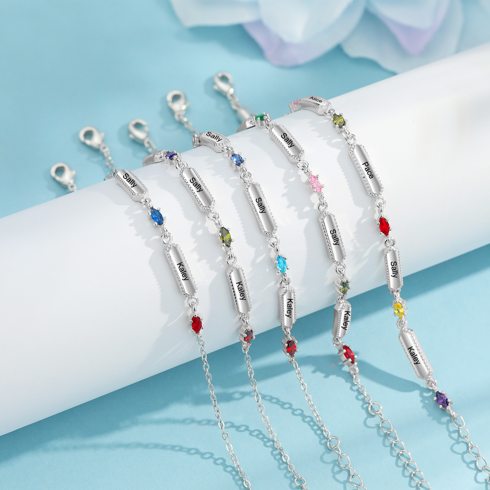 Custom Birthstone Bracelet with 6 Names Personalised Family Bracelet-Jessemade AU