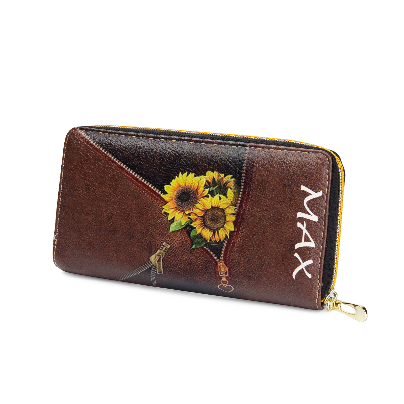 Long Purse Personalised Sunflower Leather Wallet Engraved 1 Photo Zip Wallet Gifts for Her-Jessemade AU