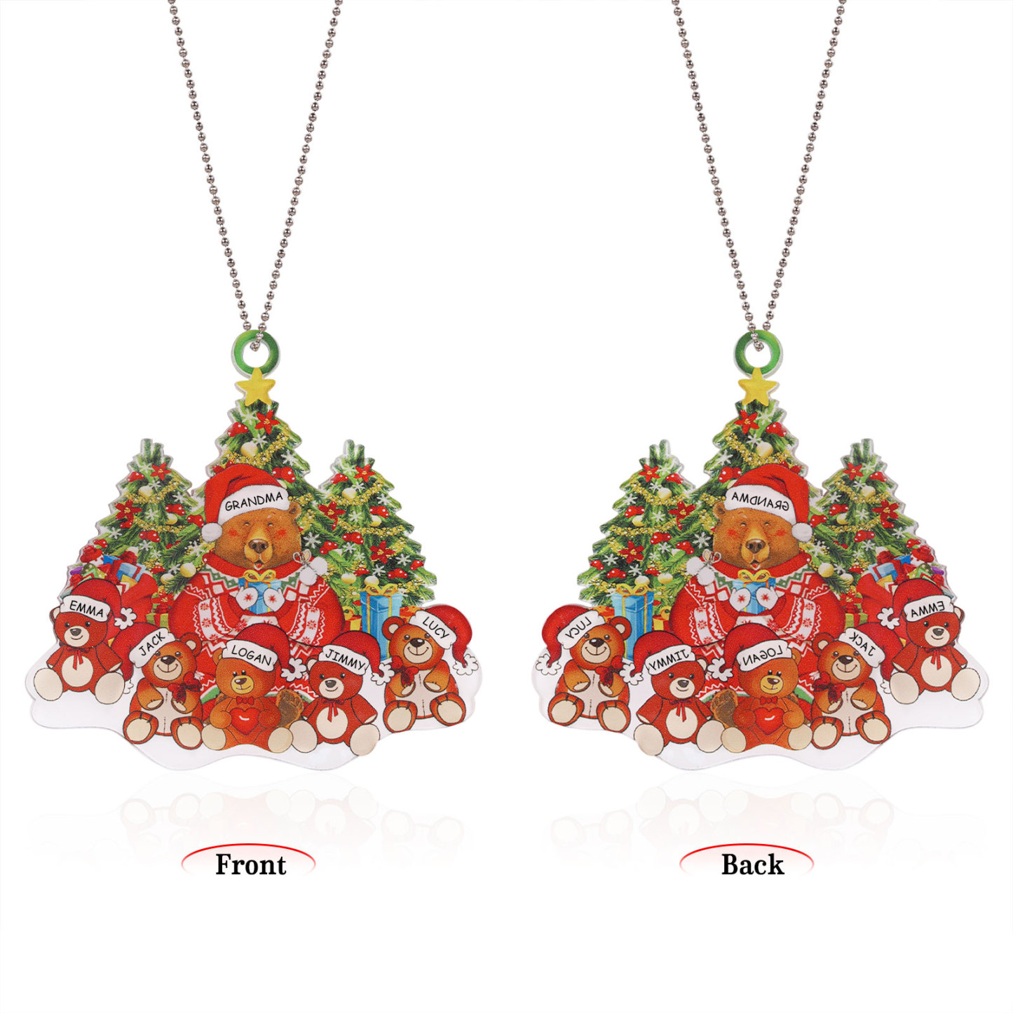 6 Names - Personalised Acrylic Christmas Bear Ornaments Customised Text & Name Xmas Pendant Gifts for Family-Jessemade AU