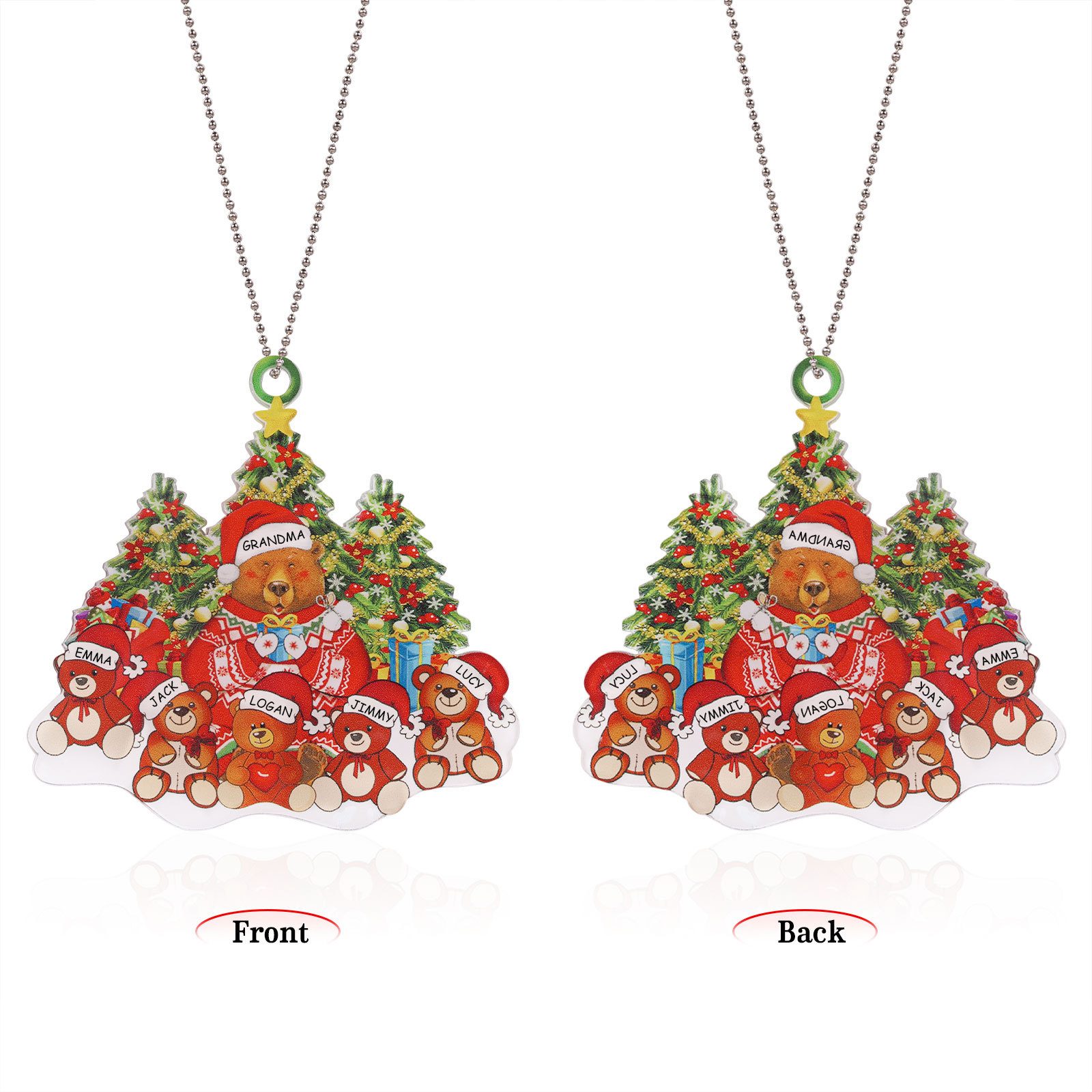 6 Names - Personalised Acrylic Christmas Bear Ornaments Customised Text & Name Xmas Pendant Gifts for Family-Jessemade AU