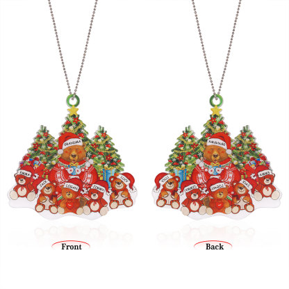 6 Names - Personalised Acrylic Christmas Bear Ornaments Customised Text & Name Xmas Pendant Gifts for Family-Jessemade AU