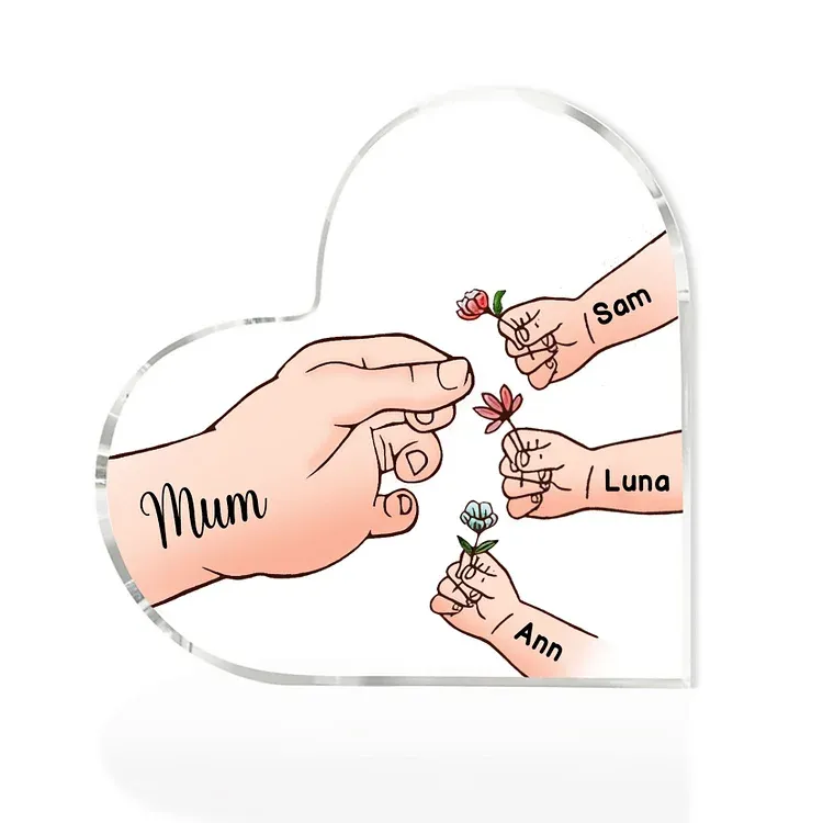 4 Names - Personalised Acrylic Heart Keepsake Handing Flowers to Mother Ornaments Gifts for Grandma/Mother-Jessemade AU