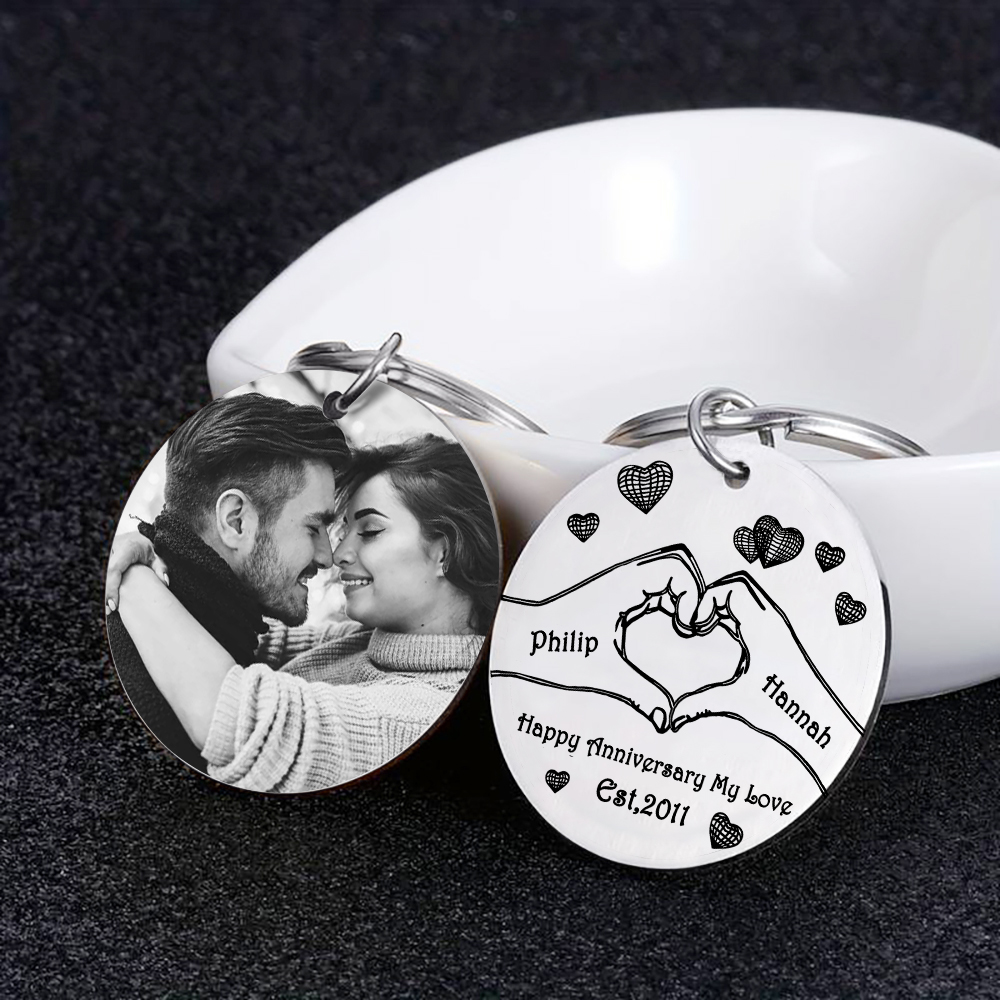 Couple Photo Keychain Customised 2 Names & Date Keyring Anniversary Gifts - Happy Anniversary My Love-Jessemade AU