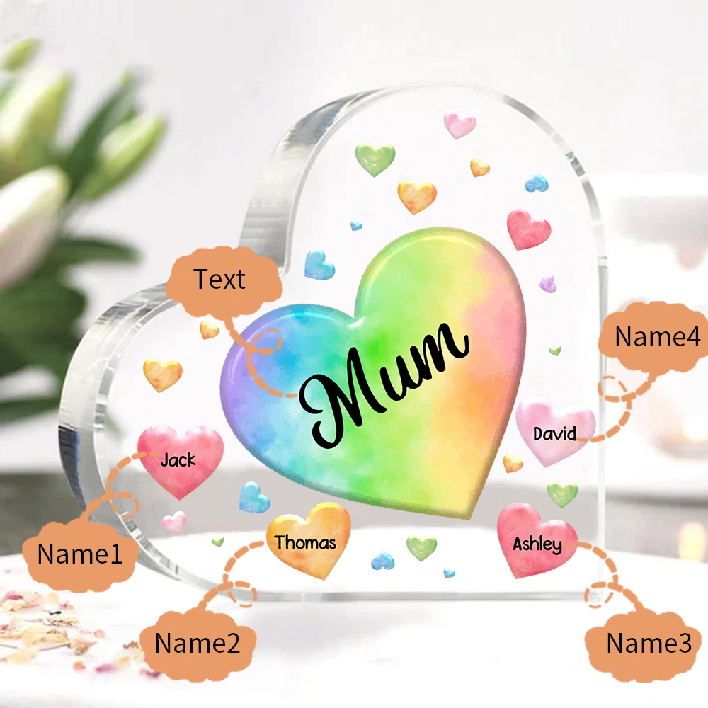4 Names - Personalised Acrylic Heart Keepsake Custom Text Colourful Hearts Ornament Gift for Mother/Grandma-Jessemade AU