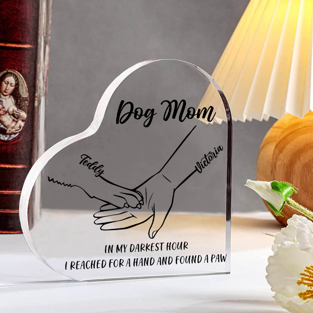 Personalised Acrylic Heart Keepsake Custom 2 Names & Text Dog/Cat Paw Ornaments Gifts for Mother/Father/Pet Lovers-Jessemade AU