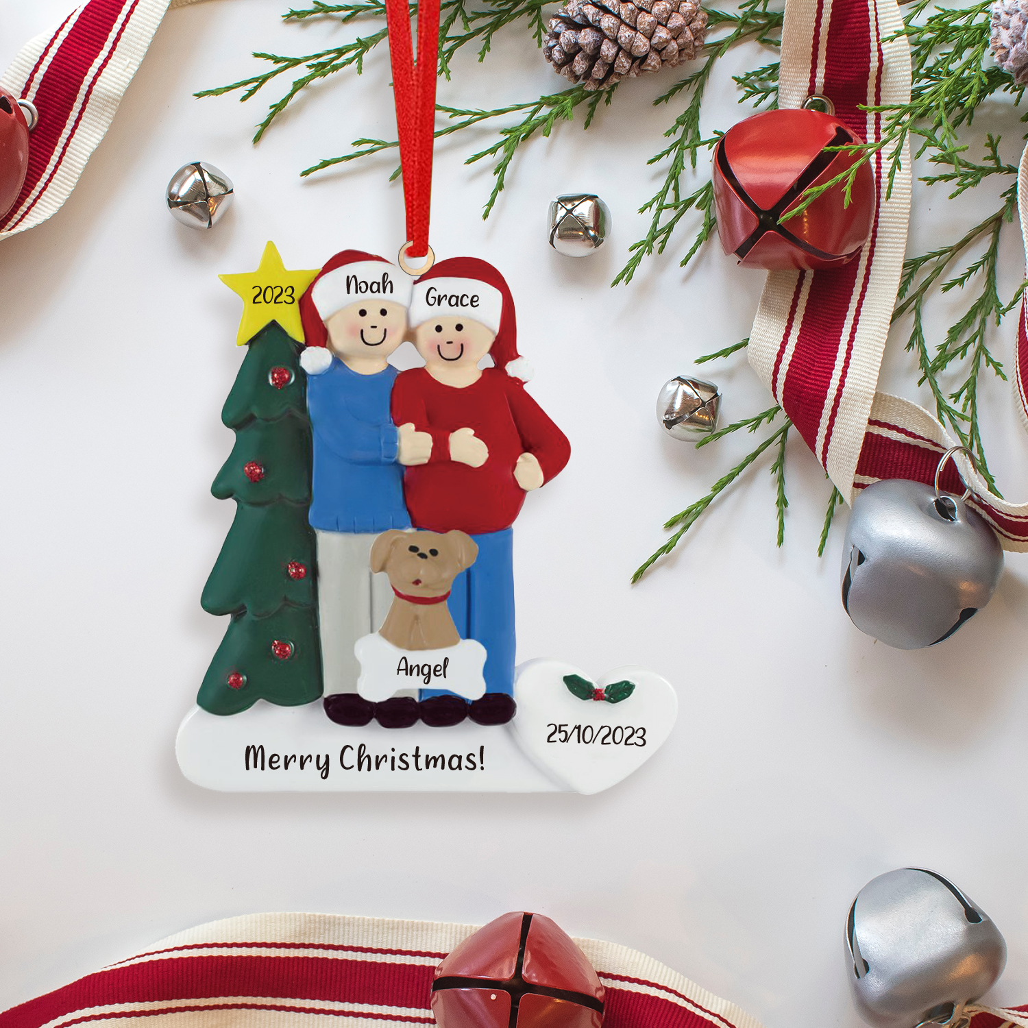 3 Names - Personalised Wooden Christmas Ornaments with Pet Names Customised Text & Date Xmas Decor Gifts for Family Friends-Jessemade AU