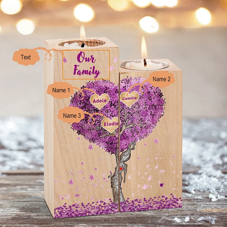 Personalised Family Tree Candle Holder Custom 3 Names Wooden Candlesticks-Jessemade AU