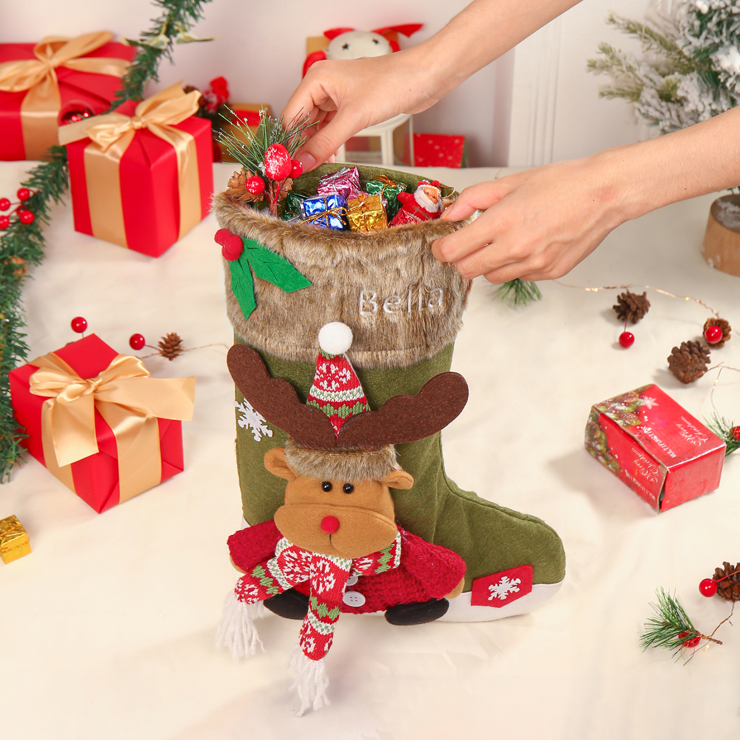 Personalised Christmas Stockings Ornaments Custom 1 Name Christmas Socks Gifts for Family Friends-Jessemade AU