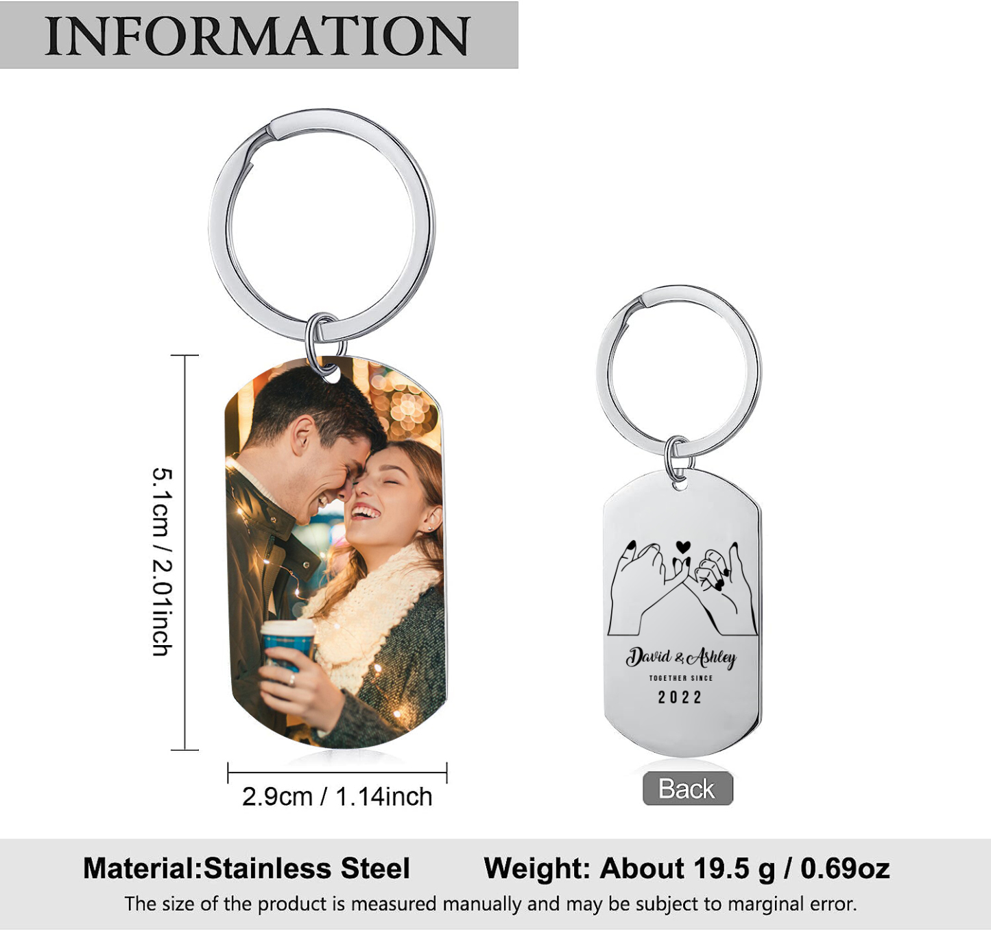 Personalised Couple Photo Keychain Custom 2 Names & Text & Year Keyring Pinky Swear Special Gifts-Jessemade AU
