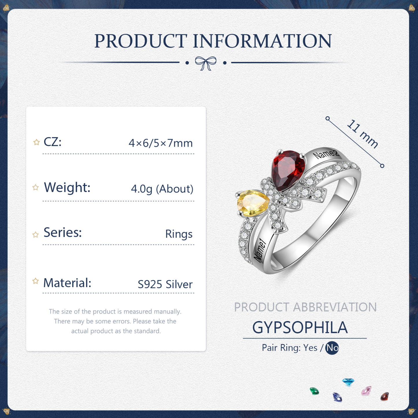 Personalised Butterfly Ring With 2 Birthstones Engraved Names Ring Gifts For Her-Jessemade AU