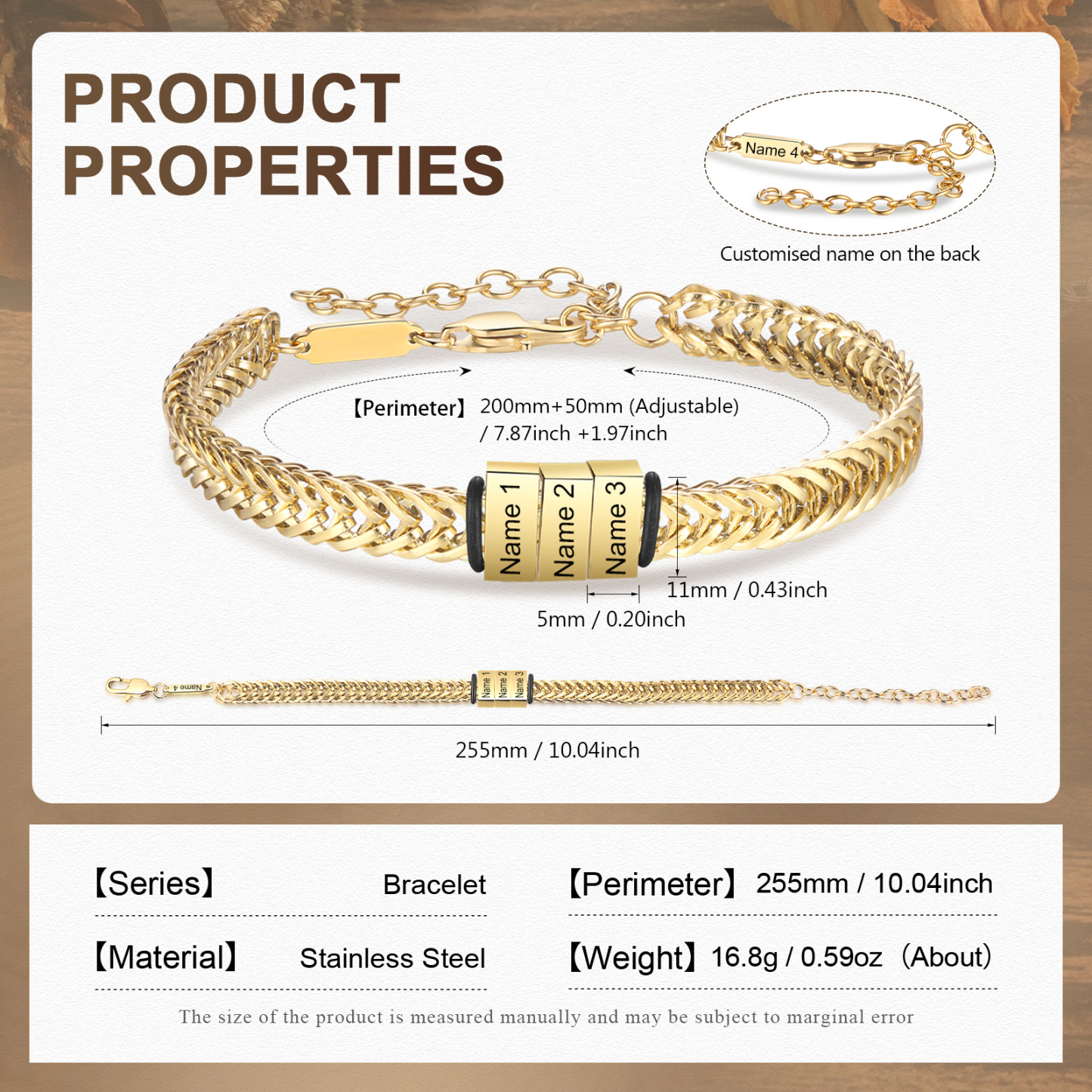 Personalised Men's Beaded Bracelet Custom 4 Names Adjustable Bracelets Stainless Steel Gifts for Him-Jessemade AU