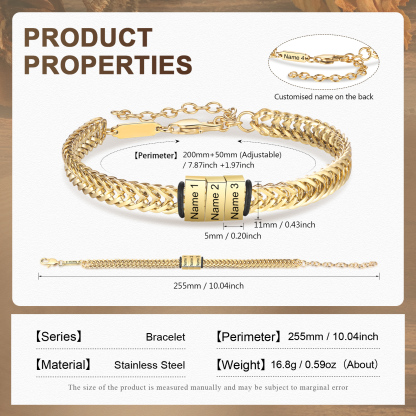 Personalised Men's Beaded Bracelet Custom 4 Names Adjustable Bracelets Stainless Steel Gifts for Him-Jessemade AU