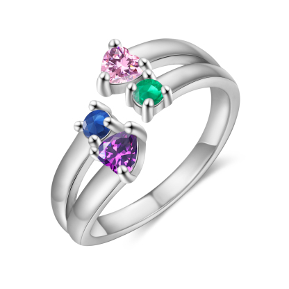 4 Names - Personalised Birthstones Ring Customised Name Open Ring Gift for Her-Jessemade AU