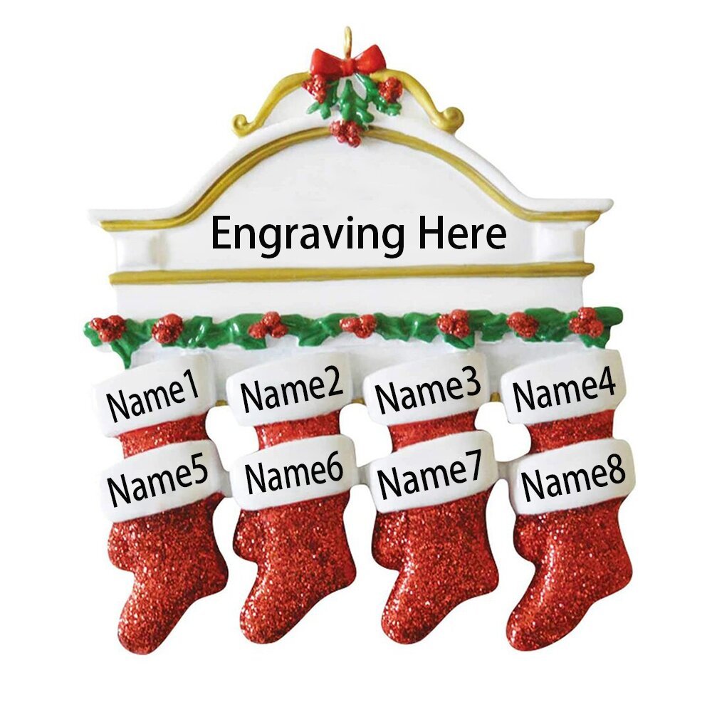 Personalised Red Stockings Ornament Custom 8 Names Gifts for Family-Jessemade AU