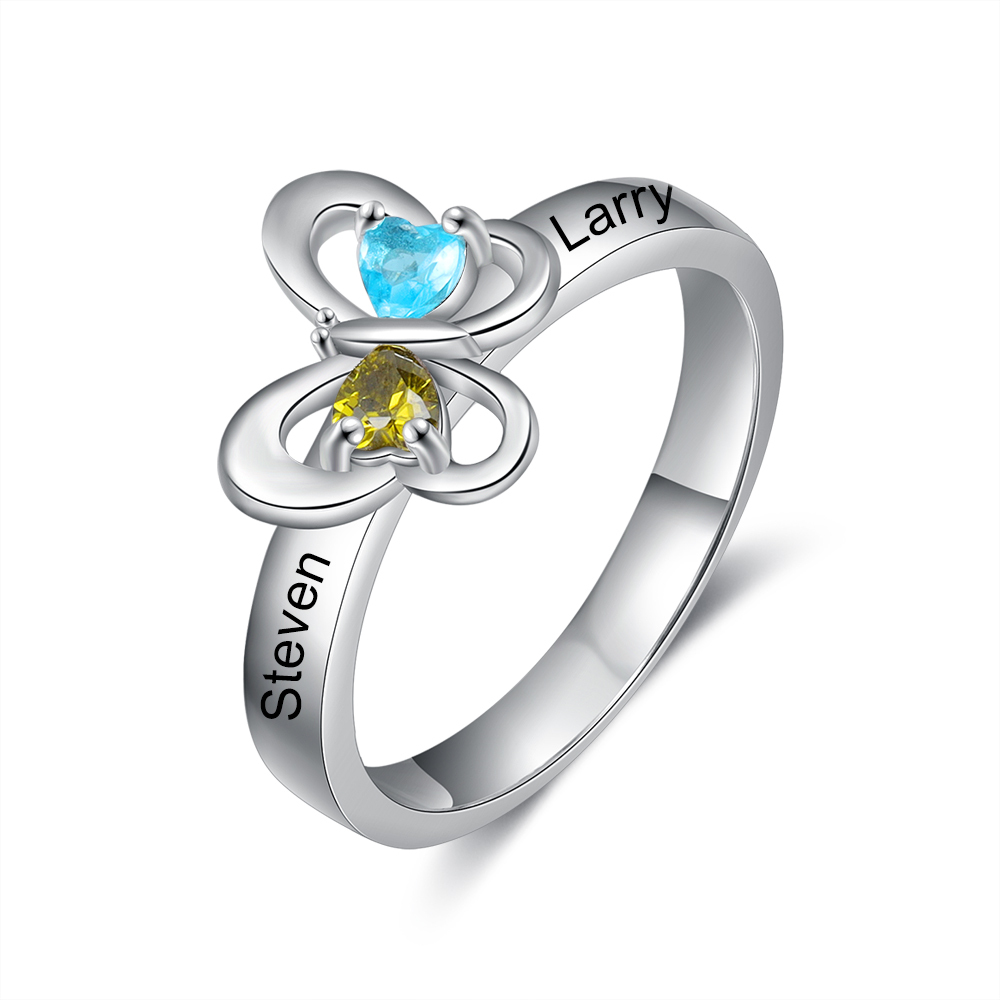 Personalised Mothers Ring with 2 Birthstones Engraved 2 Names Ring Gifts for Her-Jessemade AU