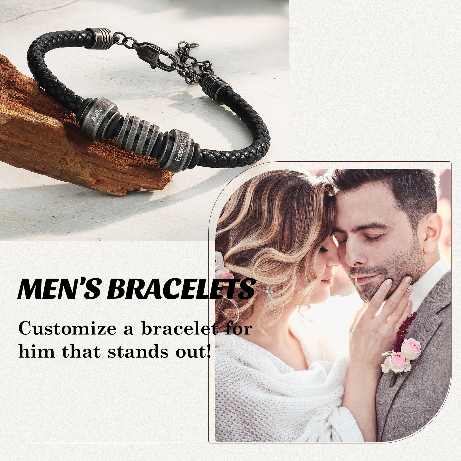 Personalised Men's Leather Bracelet Engraved 2 Names Adjustable Bracelet Vintage Gift for Him-Jessemade AU