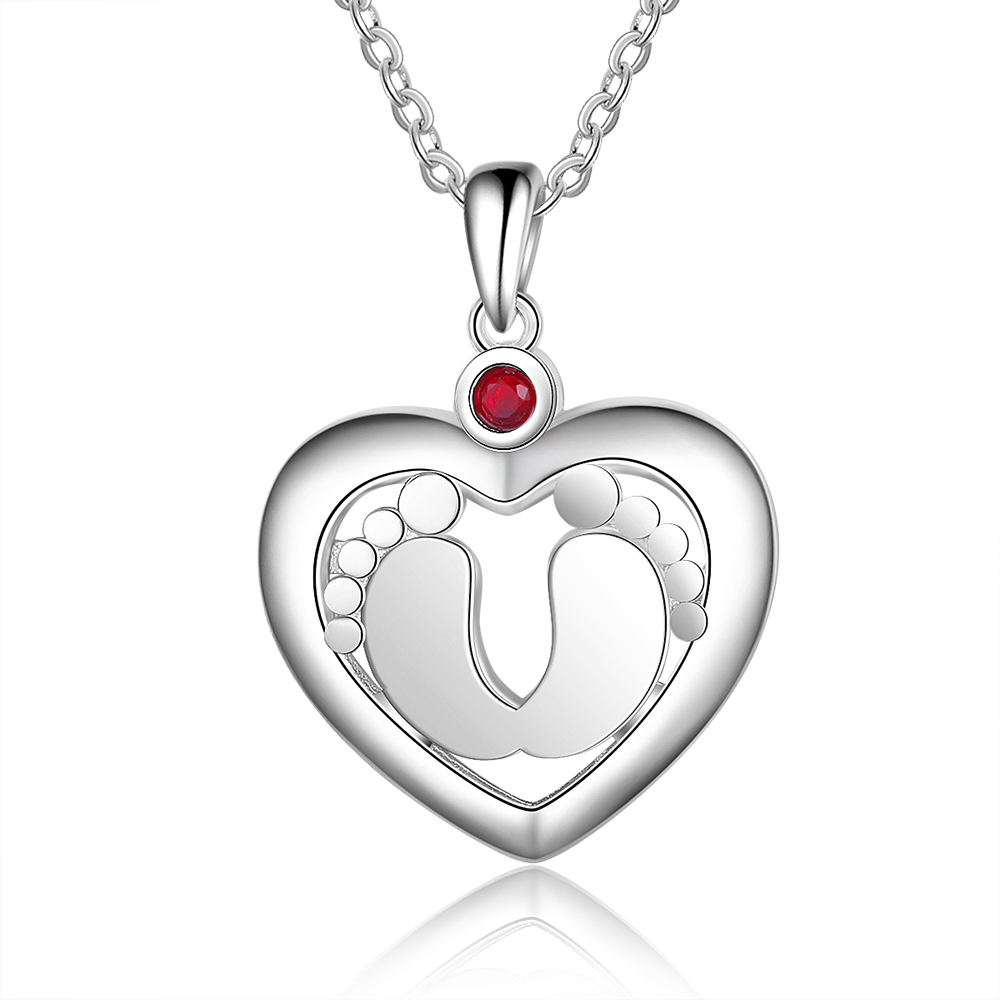 Personalised Baby Foot Necklace With 1 Birthstone Engraved Names Gift For Her-Jessemade AU