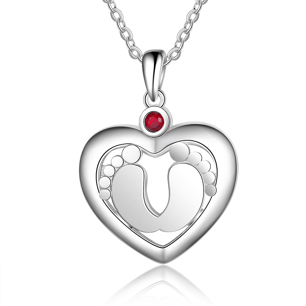 Personalised Baby Foot Necklace With 1 Birthstone Engraved Names Gift For Her-Jessemade AU