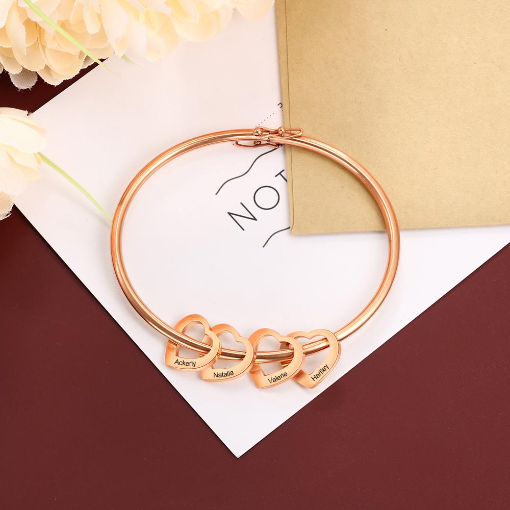Love Bracelet Bangle Bracelet with 4 Heart Shape Pendant Engraved 4 Names Gift For Mom-Jessemade AU