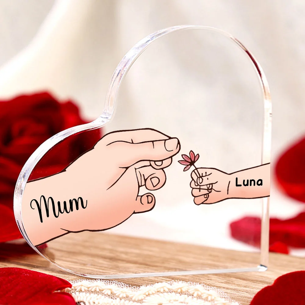 2 Names - Personalised Acrylic Heart Keepsake Handing Flowers to Mother Ornaments Gifts for Grandma/Mother-Jessemade AU