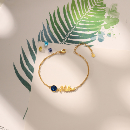 Personalised Bracelet With Birthstone Custom 1 Name Bracelet Gift For Women-Jessemade AU