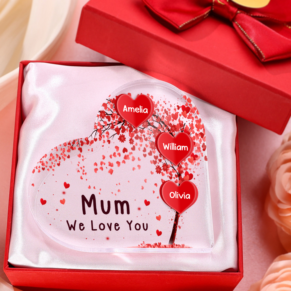 3 Names - Personalised Acrylic Heart Keepsake Custom Text Red Tree Ornaments Gifts for Grandma/Mother-Jessemade AU