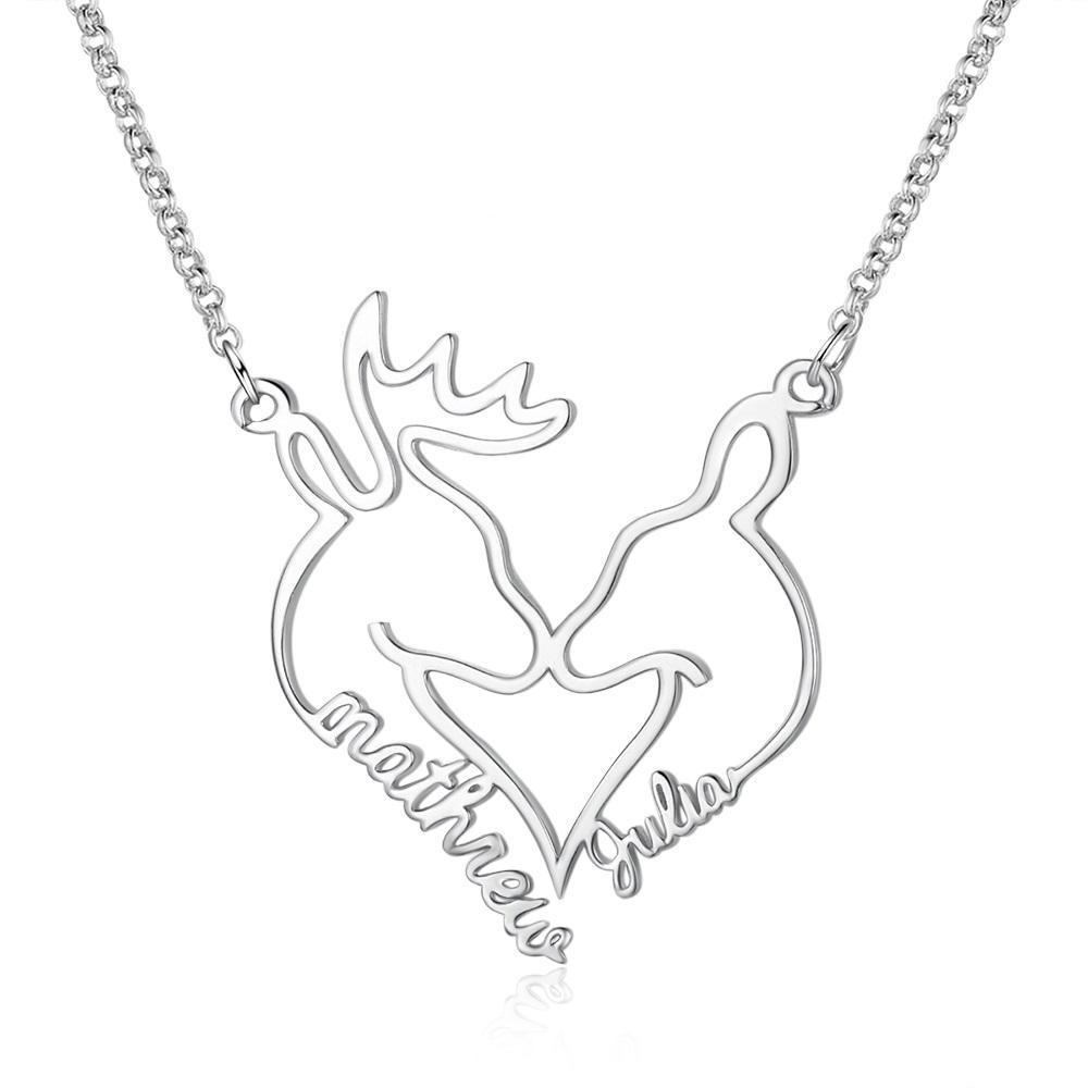 Heart Shape Christmas Deer Name Necklace Personalised 2 Names-Jessemade AU