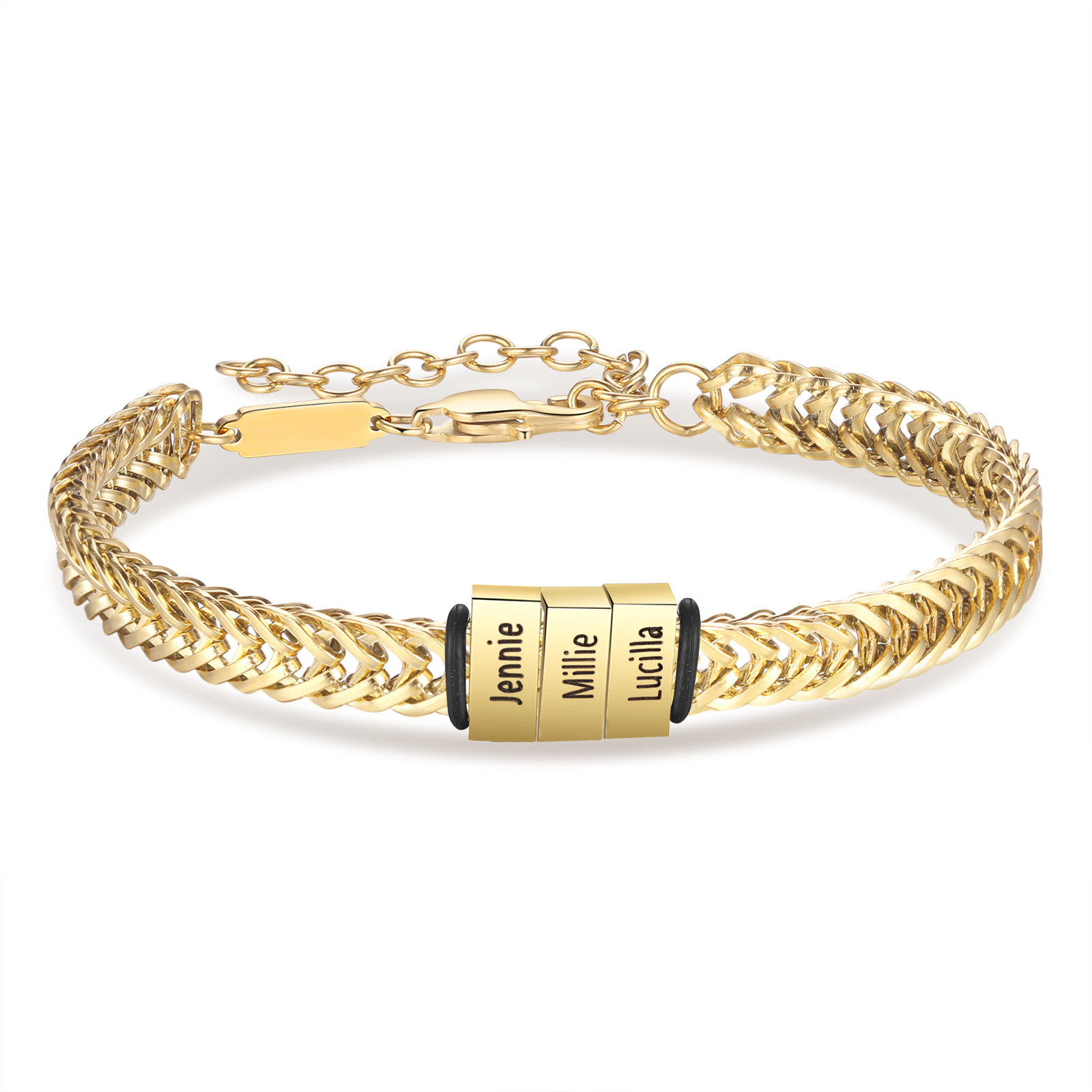 Personalised Men's Beaded Bracelet Custom 4 Names Adjustable Bracelets Stainless Steel Gifts for Him