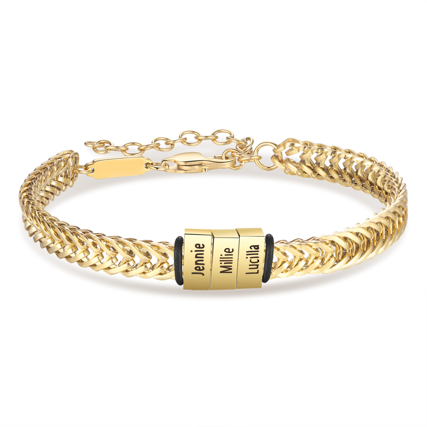 Personalised Men's Beaded Bracelet Custom 4 Names Adjustable Bracelets Stainless Steel Gifts for Him-Jessemade AU