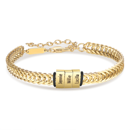 Personalised Men's Beaded Bracelet Custom 4 Names Adjustable Bracelets Stainless Steel Gifts for Him-Jessemade AU