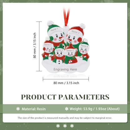 Personalised 6 Names & Text Snowman Christmas Ornament Resin Christmas Tree Pendant for Family-Jessemade AU