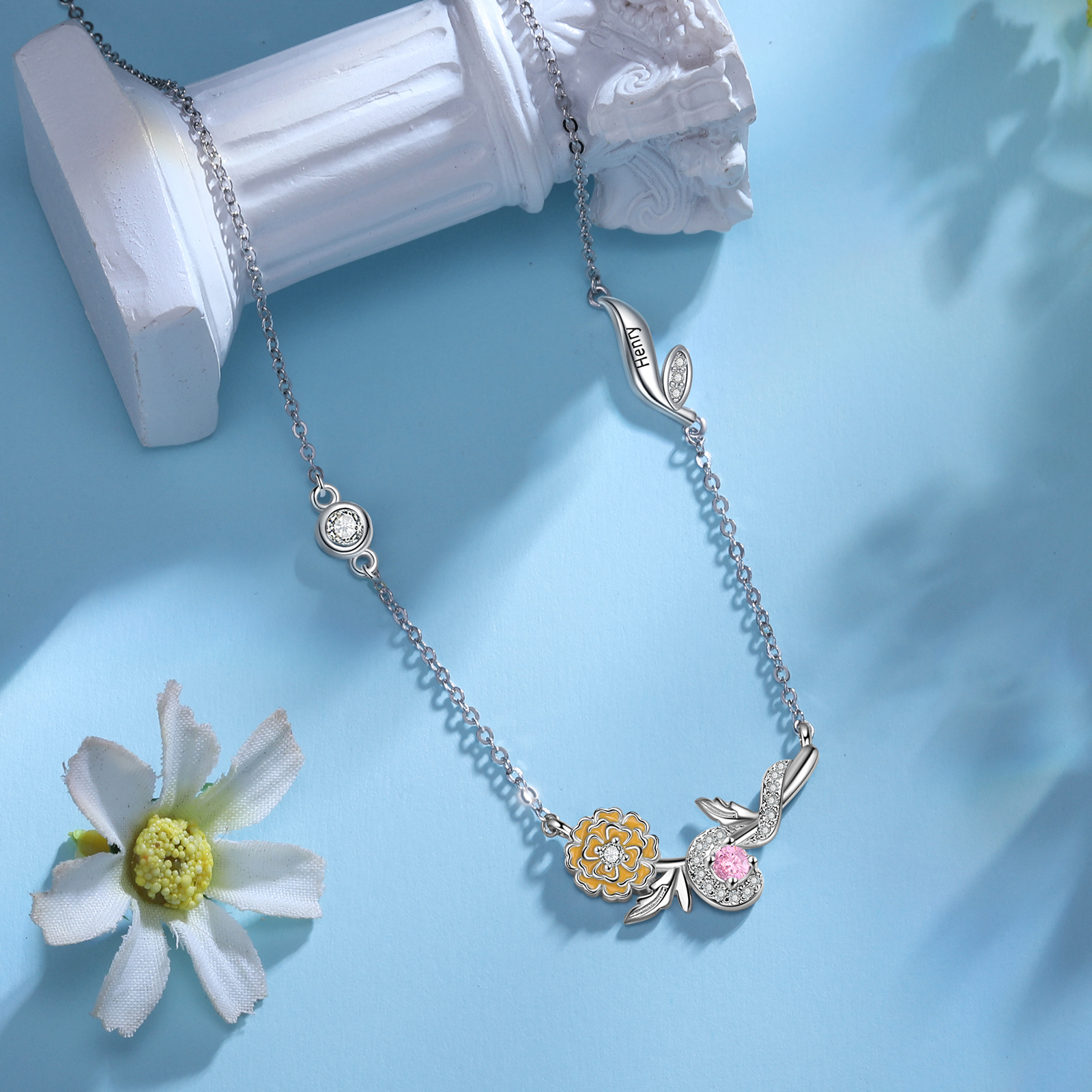 Personalised October Birthflower Necklace With Birthstone Best Gift For Her-Jessemade AU