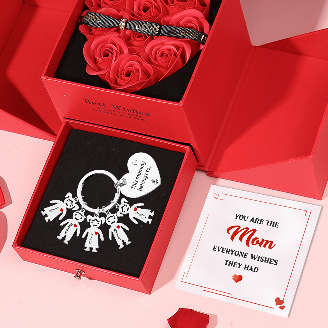 Personalised Heart Keychain With Engraved 5 Kid's Names Charms "This Mummy Belongs to" Mother's Day Gifts For Mum-Jessemade AU