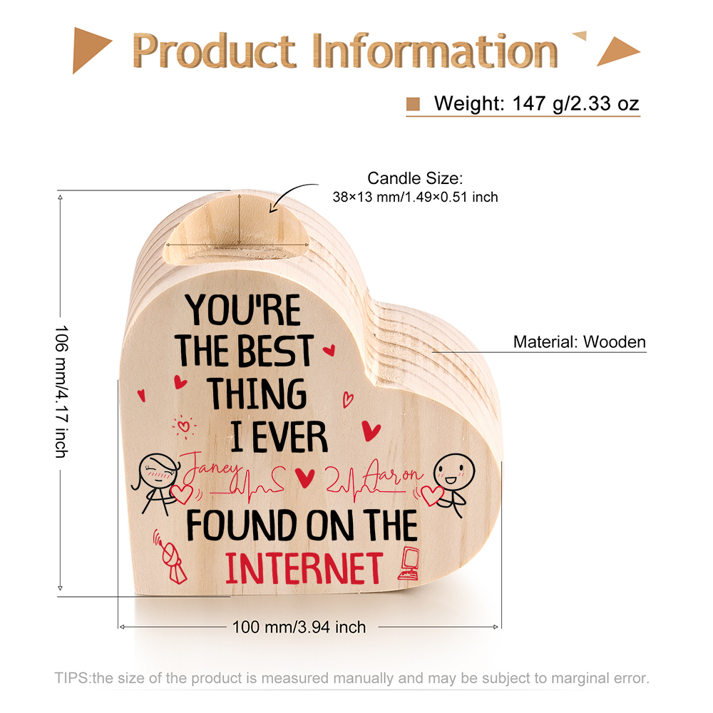 Line Art Couple Candle Holder Custom 2 Names Wooden Candlesticks Romantic Gifts - You're The Best Thing I Ever Found On The Internet-Jessemade AU